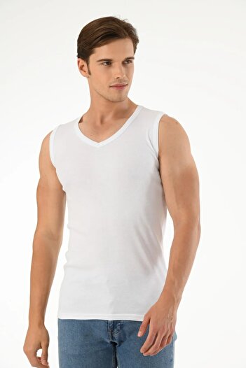 Mfö Life İç Giyim 5 Pcs Ribana V-Neck Zero Sleeve Men's Undershirt 1St Quality Made from 100% Cotton Yarns.