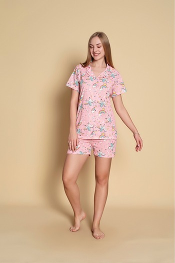 CALİA Women's Front Buttoned Shorts Summer Pajama Set
