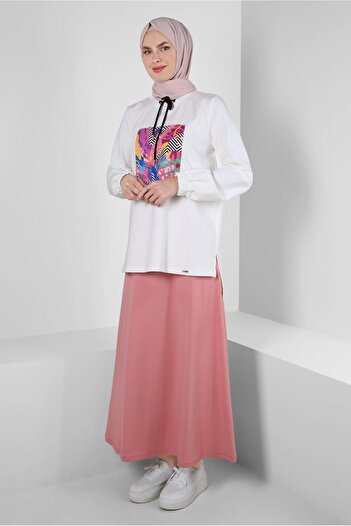 Alvina 43691 Model Printed and Rubber Waist Skirt Tracksuit Set