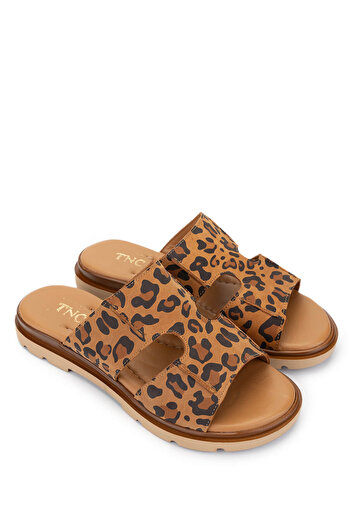 Tamer Tanca Women's Genuine Leather Leopard Suede Flat Slippers