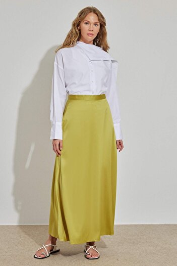 Hooopstore Satin A-Line Skirt - Oil Green