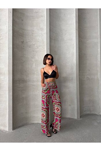 İLKCET MODA Patterned Wide Leg Viscose Women's Trousers