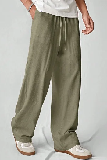 North London Men's Linen Blended Oversize Wide Leg Trousers