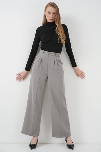 stiledavet online store 6647 Wide Leg Fabric Trousers - Gray