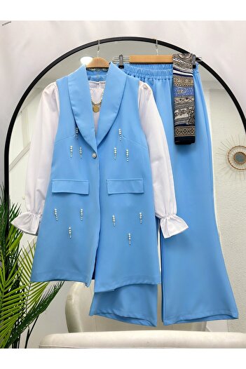 YEDİLALE Pearl Embroidered Vest Pants Double Set [Excluding Shirt]