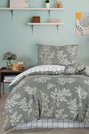 Eponj Home Kolay Ütülenir Nevresim Takımı Tek Kişilik Line Leaf Zümrüt Yeşili