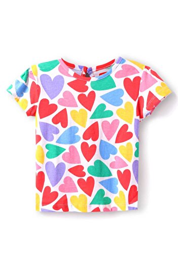 Babyhug Babyhug Woven Denim Frock With Half Sleeves Heart Printed Inner Tee - Navy Blue & White