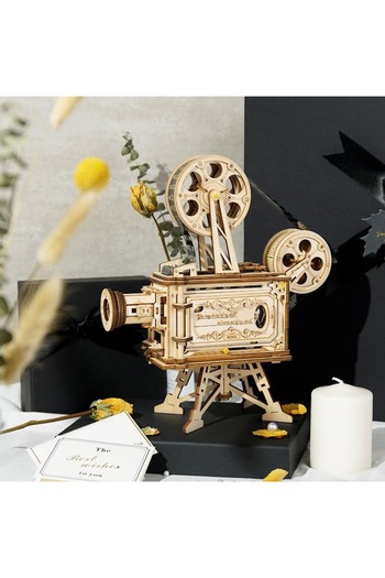 ROKR Vitascope Mechanical Wood Assemble Wooden Vintage Movie Projector Turn Hand Crank to Project Film