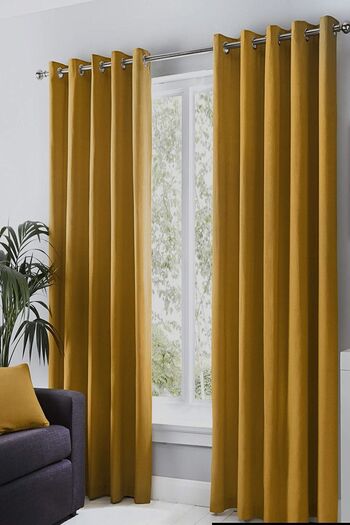 farbateks Mustard Color Rustic Curtain with Eyelet Ring Pipe Ring Decoration Curtain