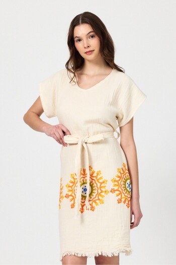 Mulberry Γυναικείο φόρεμα παραλίας Muslin Αμάνικο 100% βαμβάκι