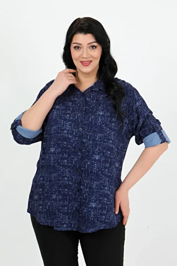 By Alba Collection Women's Patterned Cotton Viscose Plus Size Shirt