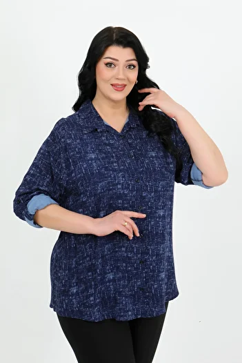By Alba Collection Women's Patterned Cotton Viscose Plus Size Shirt