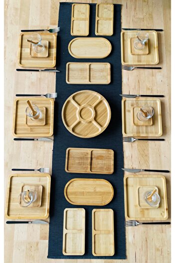 CASA DE BELLA Bamboo 27 Piece Breakfast Set with Square Serving Plate for 6 People