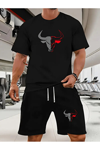 NEW TRENDY COLLECTİON Men's 2-Piece Set, Quail Hood Short Sleeve T-Shirt and Lace-Up Shorts