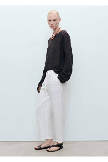 MANGO Woman Straight cut linen trousers