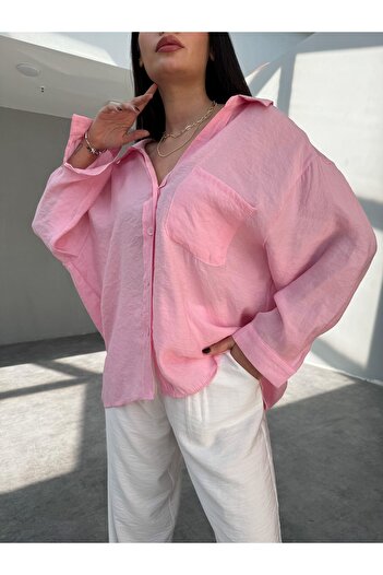 LİSAA BUTİK Off Shoulder Oversized Candy Pink Shirt Standard Size