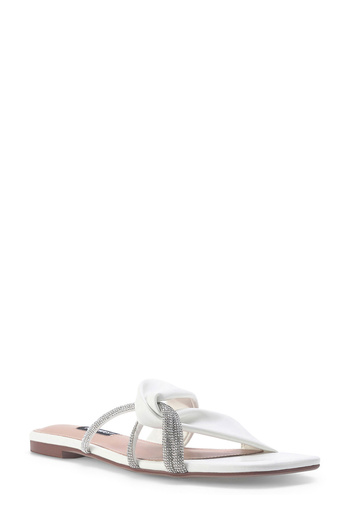 Nine West Women Metallic Twisted Slip On Sandal, White