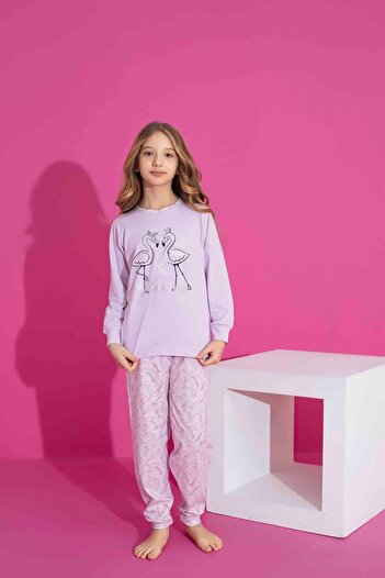 Tarık Girl's Swan Patterned Long Sleeve Pjamas Suit
