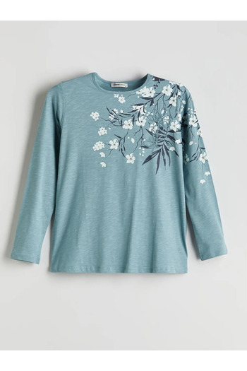 LC Waikiki Γυναικεία μπλούζα LCW Grace Blue Crew λαιμόκοψη Floral