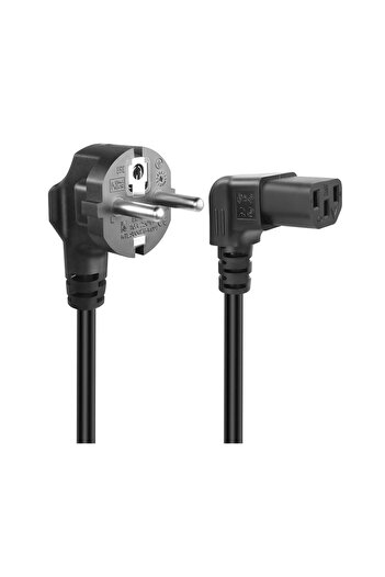 Koodmax C13 Power Kablo - Yukarı Dik Açı 90 Derece Dirsek L Tip - Standart Güç Kablosu - 1.8 mt
