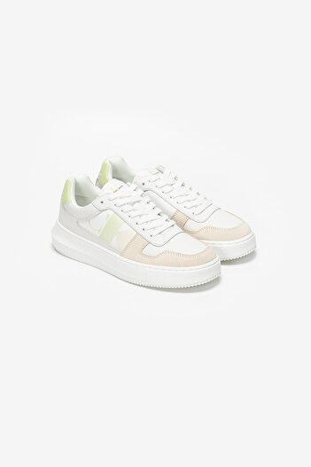 Calvin Klein Kadın Marka Logolu Bağcıklı Kaydırmaz Tabanlı Günlük Ekru Sneaker YW0YW01445-02U