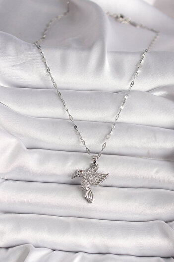 Skygo 316L Silver Color Zircon Stone Hummingbird Model Women's Necklace - Tj-Bko9675