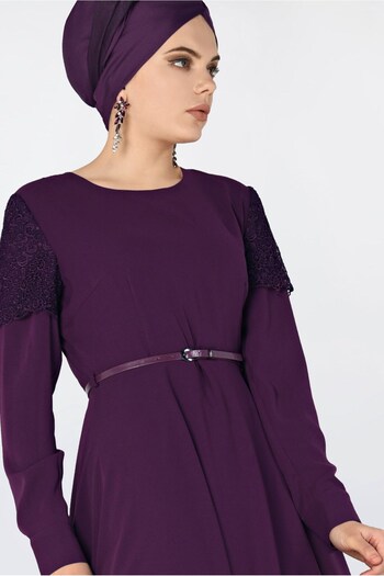 Alvina Lace Sleeves Belt Dress 4679