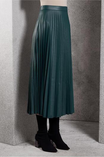 Alvina Pleated Suni Leather Skirt 60634