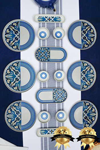 Heda Porselen Azur 16 Piece Porcelain Breakfast Set for 6