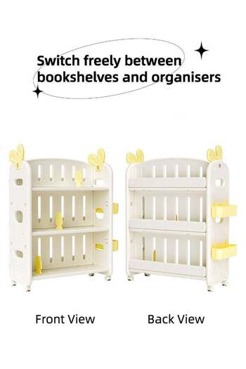 COOYA Multifunctional children's double-sided bookshelf,adjustable baffle,with universal wheels,beige