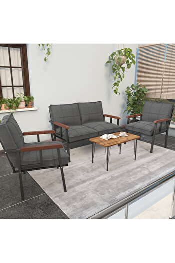 Mygusi " Modern'' Serisi Balkon, Bahçe, Cafe - Metal Kanepe Koltuk Takımı - 2 1 1 - Sehpalı Koyu Gri