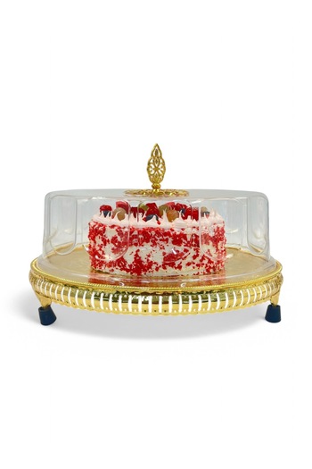 ABAREEK Gold cake plate with round acrylic cover 27 cm