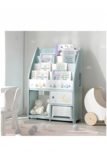 COOYA 6-layer multifunctional children's cartoon bookshelf,durable,easy to clean,with storage stool,green