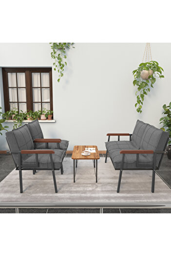 Mygusi " Modern'' Serisi Balkon, Bahçe, Cafe - Metal Kanepe Koltuk Takımı - 2 1 1 - Sehpalı Koyu Gri