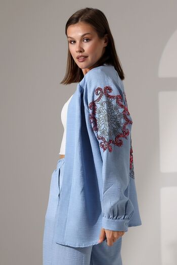 Miss Allos Set kimono și caftan pentru femei cu broderie cu paiete - cu detaliu pe spate și mâneci