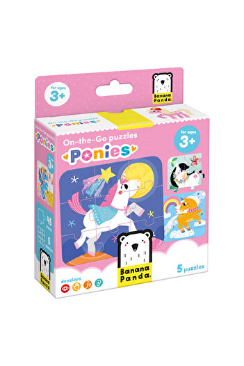 banana Joc tip puzzle, Banana Panda, On the Go Puzzle Ponies, 5 puzzle-uri cu 9 piese, Ponei Unicorni
