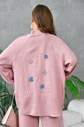 Miss Allos Kadın Sırtı Ve Kolu Payet Nakış Detaylı Ikili Kimono&kaftan Alt-üst Takım