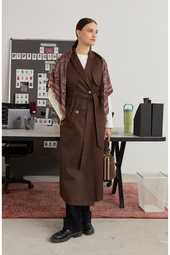 Fatma Atasoy Maxi Bitter Brown Trench Vest with Windbreaker