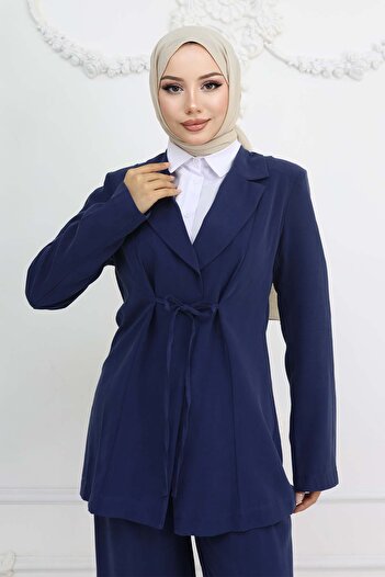 benguen Navy Blue Rope Laced Jacket Suit 2265