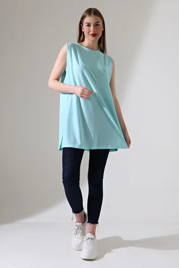 Talsmoda Tals Moda Turquoise Color Wide Fit Zero Sleeve Buluz and Tunic