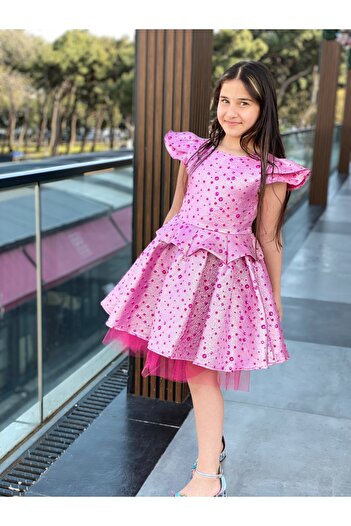 HÇ Hülya Çelik KİDSWEAR 2018 Kız Çocuk Bayramlık Doğum Günü Mezuniyet Abiye Pembe Elbise
