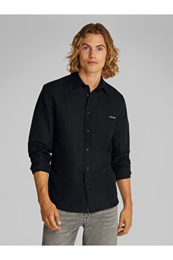 Calvin Klein Calvin Klein Black Men Linen Cotton Long Sleeve Shirt