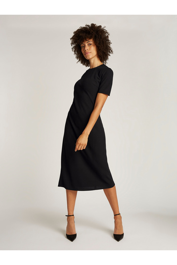 Calvin Klein Women Black Short Sleeve Heavy Crepe Dress