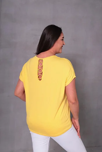 Ebsumu Women's Large Size Back Ring Detail Comfortable Combed Cotton Yellow Blouse