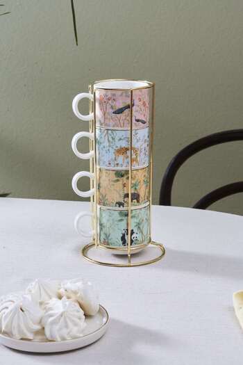 Karaca Lavinya 5 Piece Mug Set with Stand