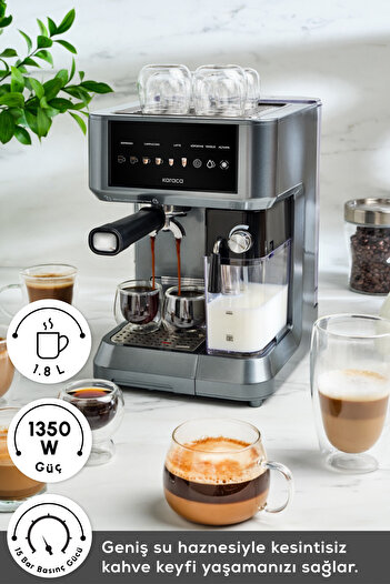Karaca MyCaffe Barista S10 Entegre Süt Hazneli Otomatik Espresso Latte ve Cappuccino Mak. GalaxyGrey