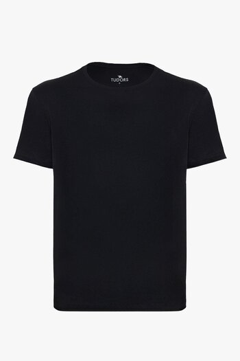 Tudors Μπλουζάκι Unisex Slim Fit Slim Fit 100% βαμβακερό μαλακό με υφή μαύρο μπλουζάκι με λαιμόκοψη