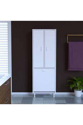 Modilayn İnci 55x165 Cm Üç Kapaklı Çok Amaçlı Kirli Çamaşır Dolabı Sepetli Banyo Dolabı