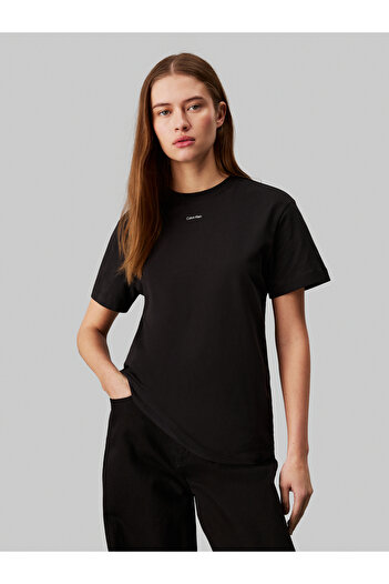 Calvin Klein Calvin Klein Women Black Nano Logo Regular Short Sleeve T-Shirt