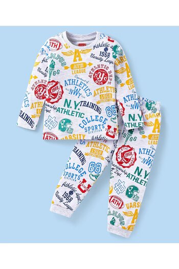 Babyhug Babyhug Cotton Pajama Set with Text Print - White